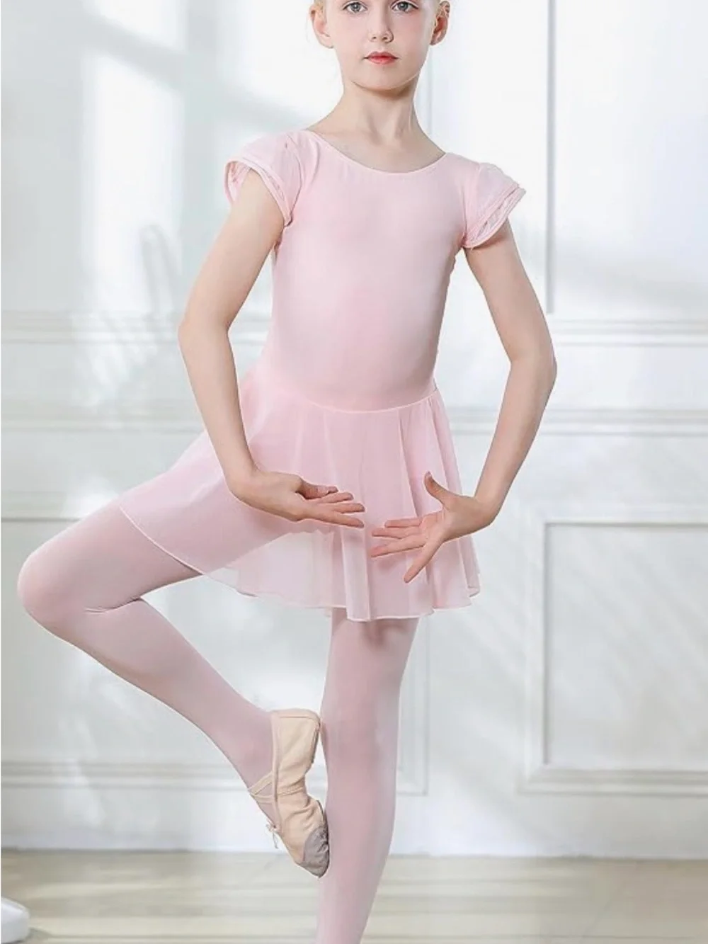 Girls Light Pink Ballet Dress with Chiffon Skirt - Dancewear